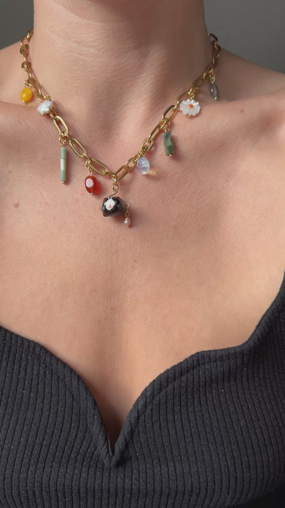 Gold multi charm necklace