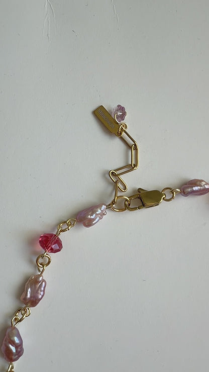 Pink baroque pearl & crystal necklace