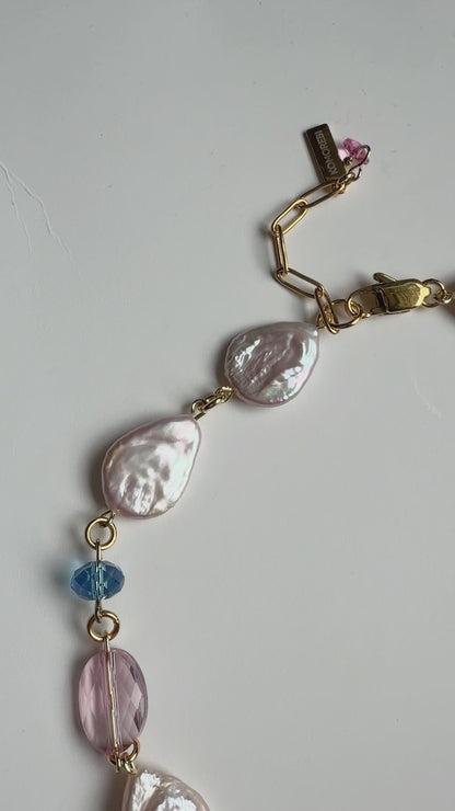Pink baroque pearl & crystal necklace