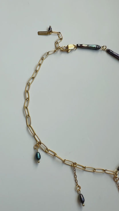 Baroque pearl & gold chain necklace