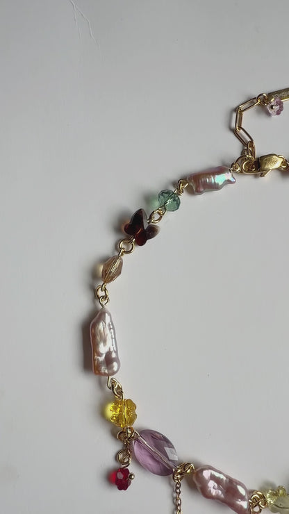 Pink baroque pearl & crystal necklace
