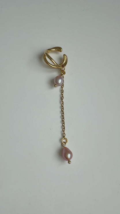 Ear cuff Pink Pearl & Gold